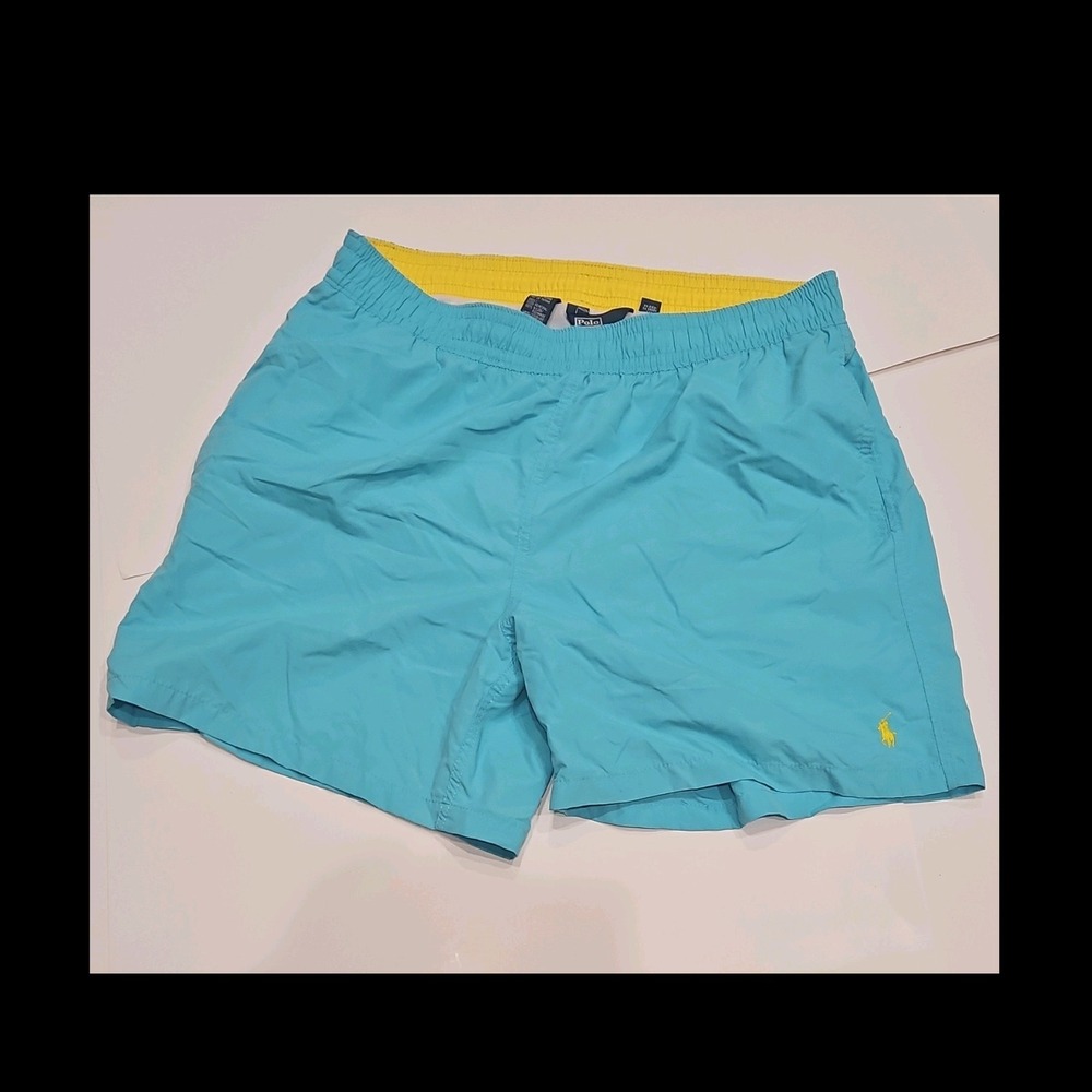 Polo Ralph Lauren Solid Swim Trunks Blue/Yellow Men's XL/TG Drawstring
